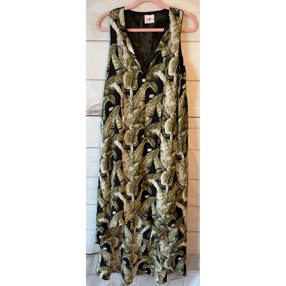 Buddy Love Campbell High Low Maxi Dress Green Banana Leaf Tropical Print M/L